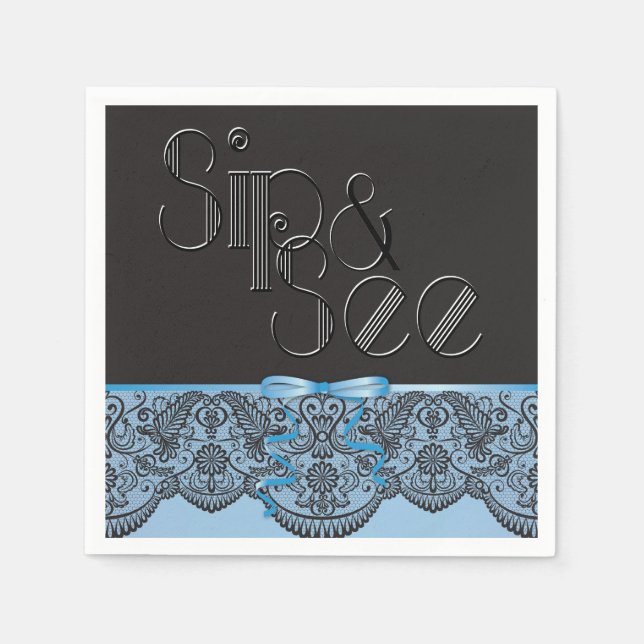 Chic Black Lace und Blue Side und See Party Napkin Serviette (Vorderseite)