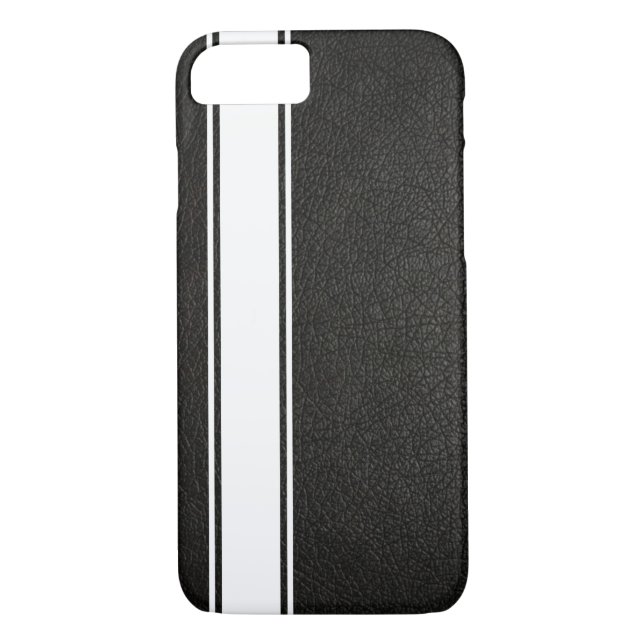 Chic Black Leather & White Racing Strip Case-Mate iPhone Hülle (Rückseite)