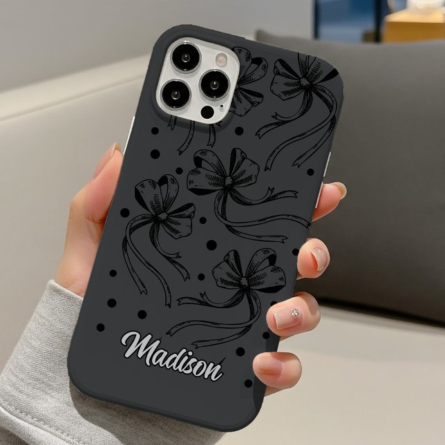 chic black  light grey coquette bows monogram  Case-Mate iPhone hülle (Von Creator hochgeladen)