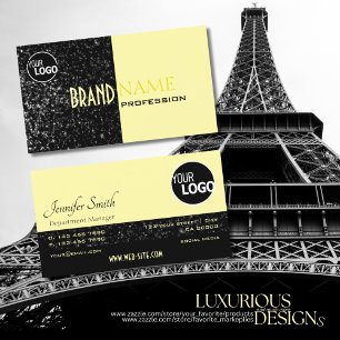 Chic Black Light Yellow Glitter Stars and Logo Visitenkarte