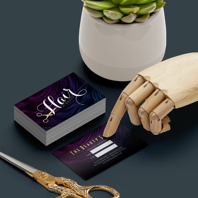 Chic Black Lila Imitate Gold Scissors Haare Stylis Terminkarte (Von Creator hochgeladen)