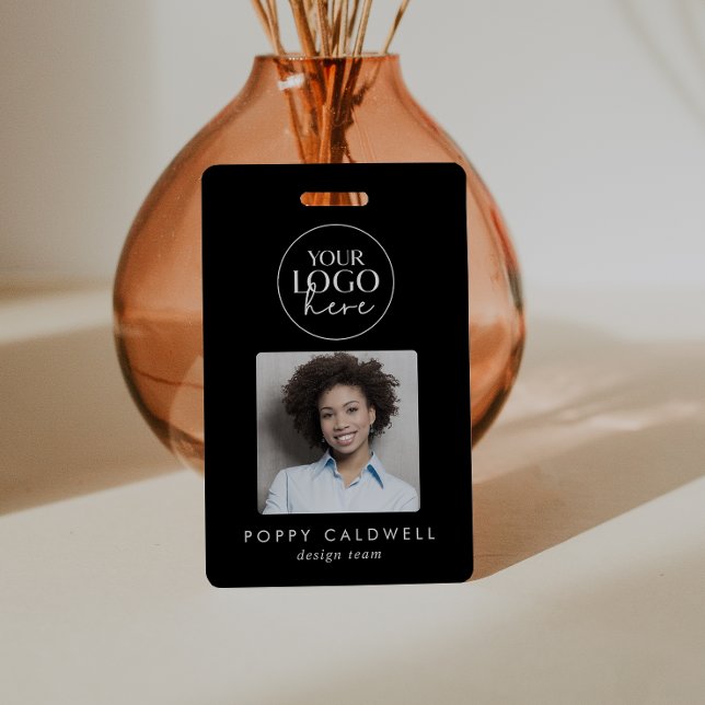 Chic Black Logo Foto QR Code Business-ID Ausweis (Von Creator hochgeladen)