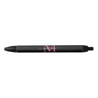Chic Black Magenta Pink Monogram Script Name