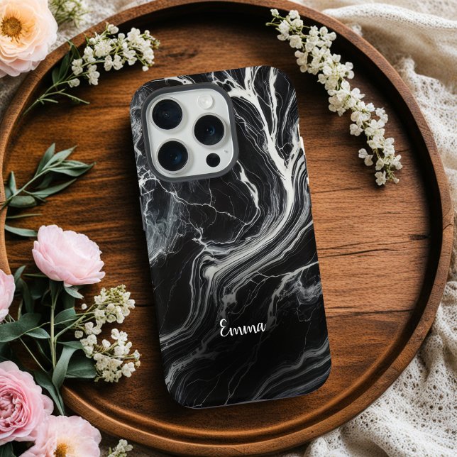 Chic Black Marble Personalisiert iPhone Case Hülle (Von Creator hochgeladen)