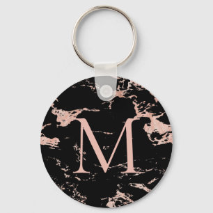 Chic Black Marble Rose Gold Foil Monogramm Schlüsselanhänger