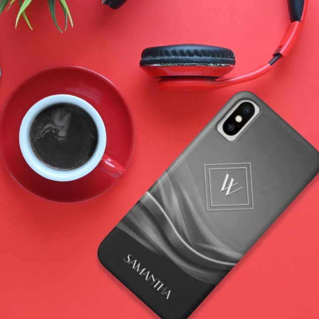 Chic Black Metallic Luxury Monogram Case-Mate iPhone Hülle (Von Creator hochgeladen)