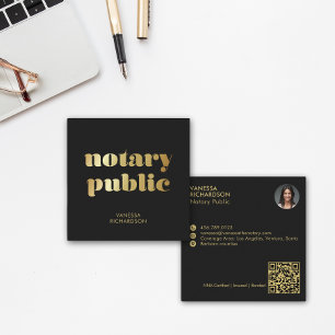 Chic Black Modern Gold Notary Public Marketing Quadratische Visitenkarte