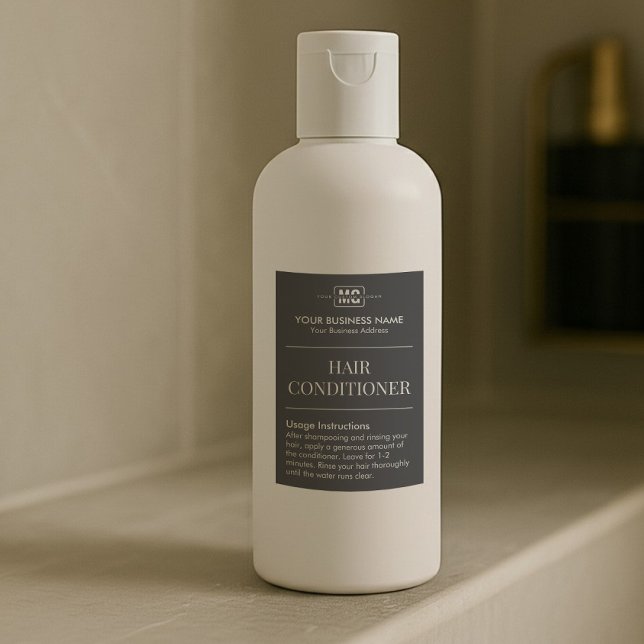 Chic Black Monogram Haar Shampoo Ausstattung Label Lebensmitteletikett (Von Creator hochgeladen)
