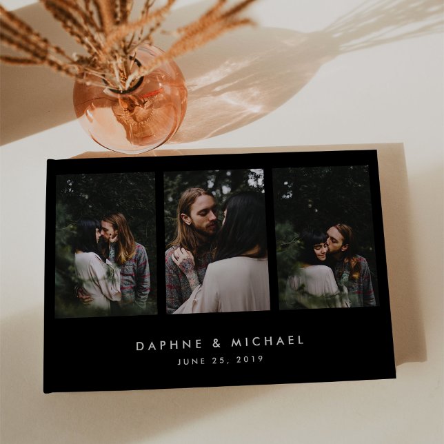 Chic Black Multi Foto Wedding Gästebuch (Von Creator hochgeladen)