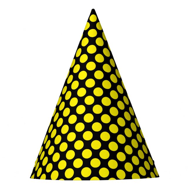 Chic Black Party Hat mit Shiny Bright Yellow Dots Partyhütchen (Vorderseite)