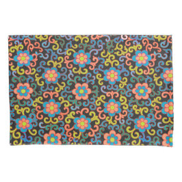 Chic Black Pattern with Colorful Floral Kissenbezug