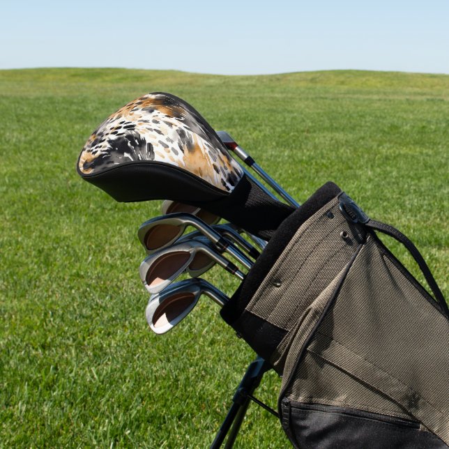 Chic Black Peach White Leopard Animal Print Golf Headcover (In SItu)