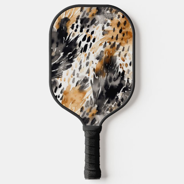 Chic Black Peach White Leopard Animal Print Pickleball Schläger (Vorderseite)