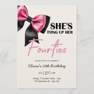 Chic Black & Pink Bow 50th Birthday Invitation Einladung