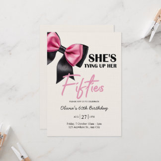 Chic Black & Pink Bow 60th Birthday Invitation Einladung