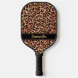 Chic Black Pink Gold Leopard Print Personalisiert Pickleball Schläger