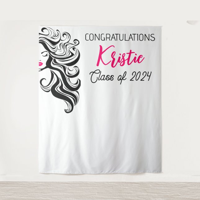 Chic Black Pink Hair Stylist Graduation Party Nied Wandteppich (Vorderseite)