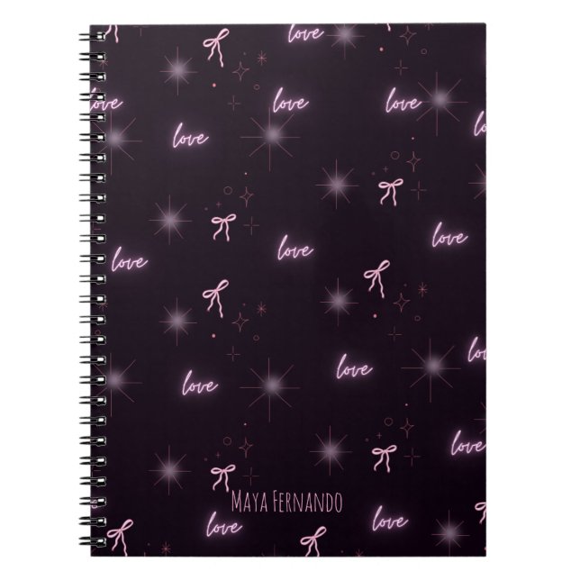 Chic Black & Pink Liebe-Themed Spiralnotebook Notizblock (Vorderseite)