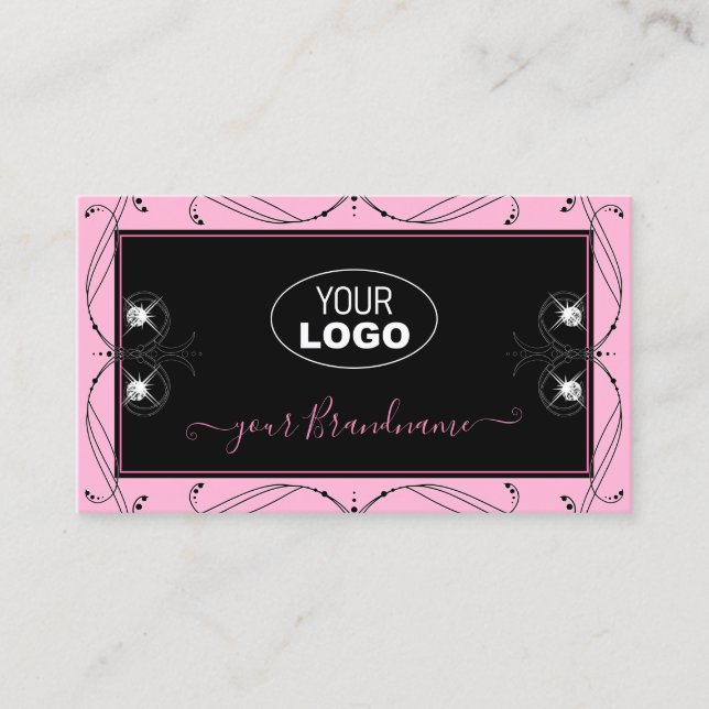 Chic Black Pink Sparkling Diamonds Add Logo Verzie Visitenkarte (Vorderseite)