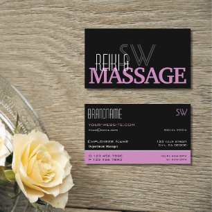 Chic Black Pink und White Simple mit Monogram Visitenkarte