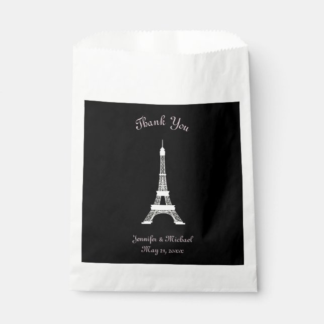 Chic Black Pink White French Style Eiffelturm Geschenktütchen (Vorderseite)