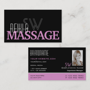 Chic Black Pink White Simple Monogram und Foto Visitenkarte