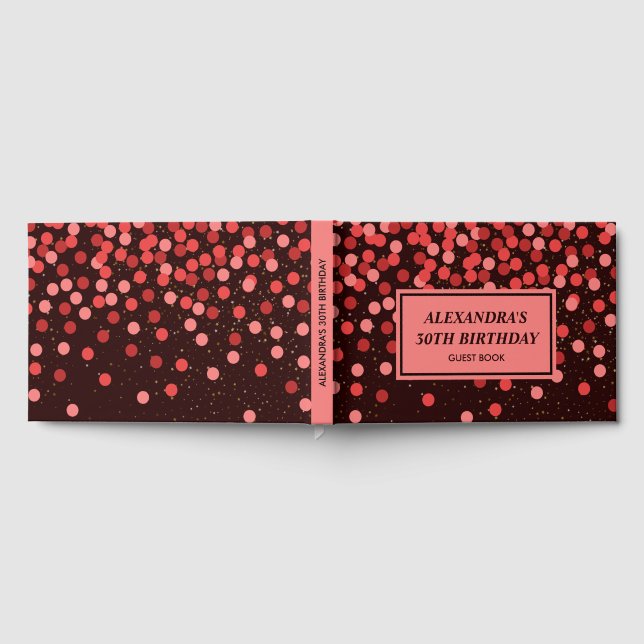 Chic Black Red Confetti Gästebuch (Voll)