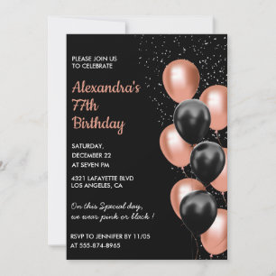 Chic Black Rose Gold 77. Geburtstag Einladung