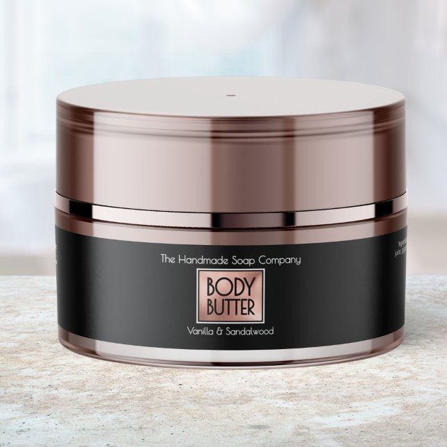Chic Black & Rose Gold Body Butter Jar Label  (Von Creator hochgeladen)