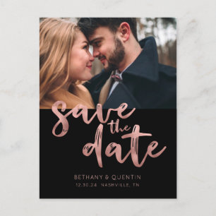 Chic Black Rose Gold Foil Skript Save the Date Ankündigungspostkarte