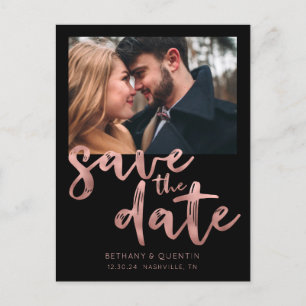 Chic Black Rose Gold Foil Skript Save the Date Ankündigungspostkarte