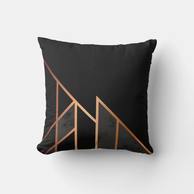 Chic Black Rose Gold Geometric Abstrakt Modern Kissen (Vorderseite)