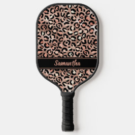 Chic Black Rose Gold Leopard Print Personalisiert Pickleball Schläger