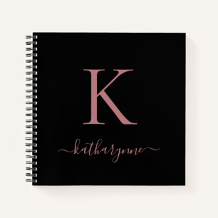 Chic Black Rose Gold Pink Monogram Name Notizbuch