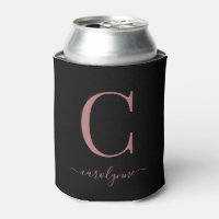 Chic Black Rose Gold Pink Monogram Script