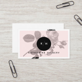 Chic Black Rose & Monogram Pink Business Card Visitenkarte