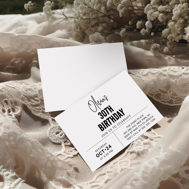 Chic Black Script 30. Geburtstag Elegant & Modern Einladung (Von Creator hochgeladen)