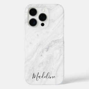 Chic Black Script Monogram on White Marble iPhone 16 Pro Hülle
