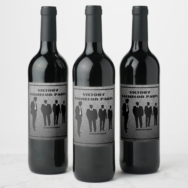 Chic Black & Silver Bachelor Party Weinetikett (Flaschen)