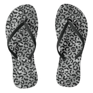 Chic Black Silver Foil Grau Leopard Print Flip Flops