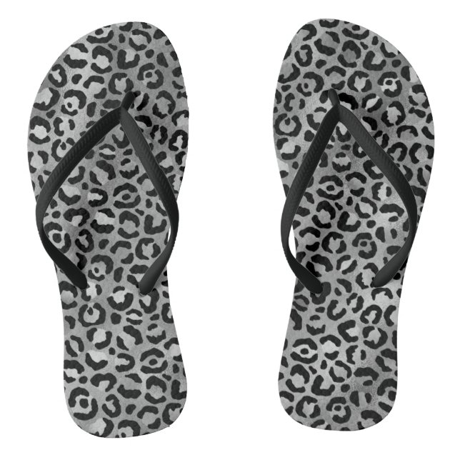 Chic Black Silver Foil Grau Leopard Print Flip Flops (Fußbett)