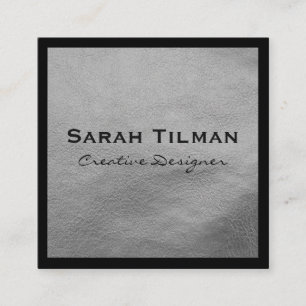 Chic Black Silver Leather Quadratische Visitenkarte