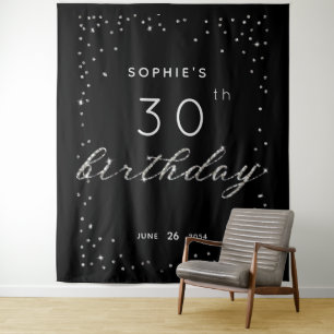 Chic Black Sparkle Glitzer Geburtstagsparty Hinter Wandteppich