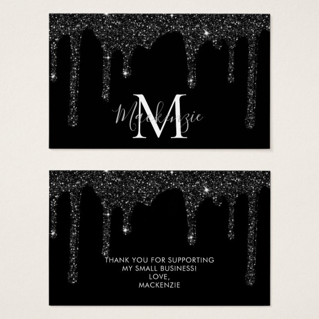 Chic Black Sparkle Glitzer Tropfens Monogram (Vorne & Hinten)