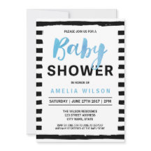 Chic Black Stripes Blue Baby Dusche Einladung