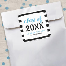 Chic Black Stripes Blue Class 2025 Abschluss