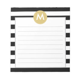 Chic Black Stripes Monogramm Pad Notizblock