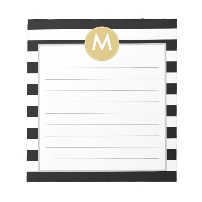 Chic Black Stripes Monogramm Pad Notizblock (Vorderseite)