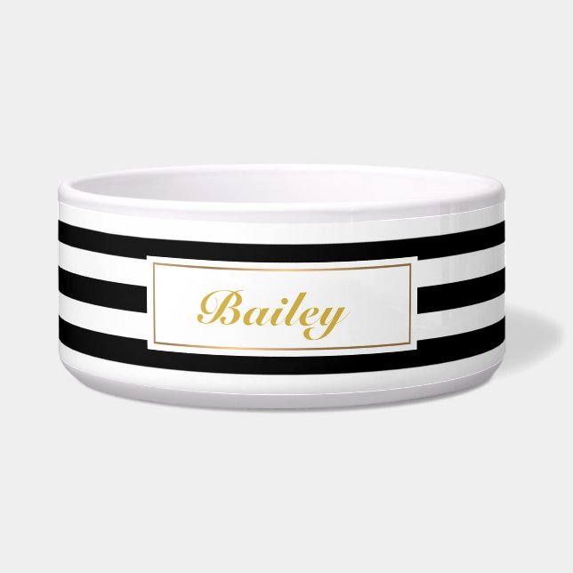 Chic Black Stripes Personalisiert Pet Name Napf (Vorderseite)