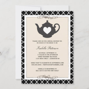 Chic Black Tan Teapot Brautparty Tee Party Einladung